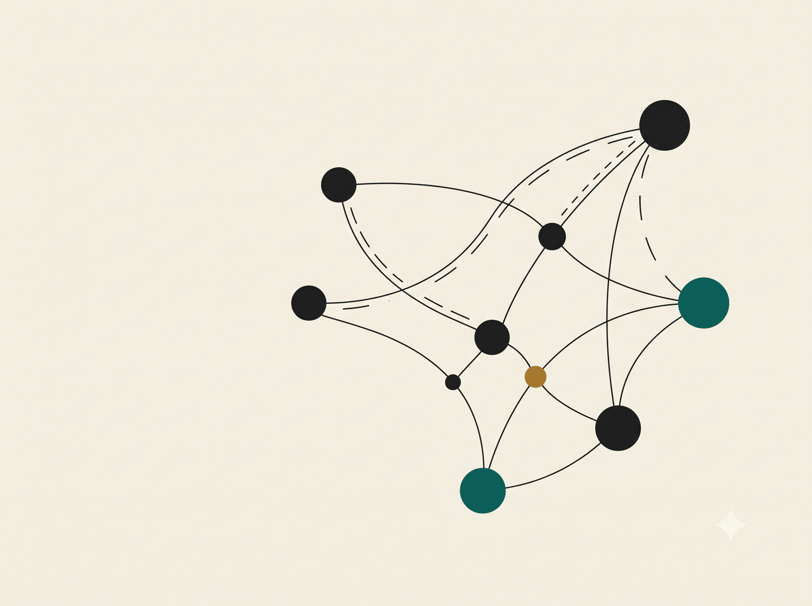 Abstract network diagram representing the Veritas-Agent multi-agent graph