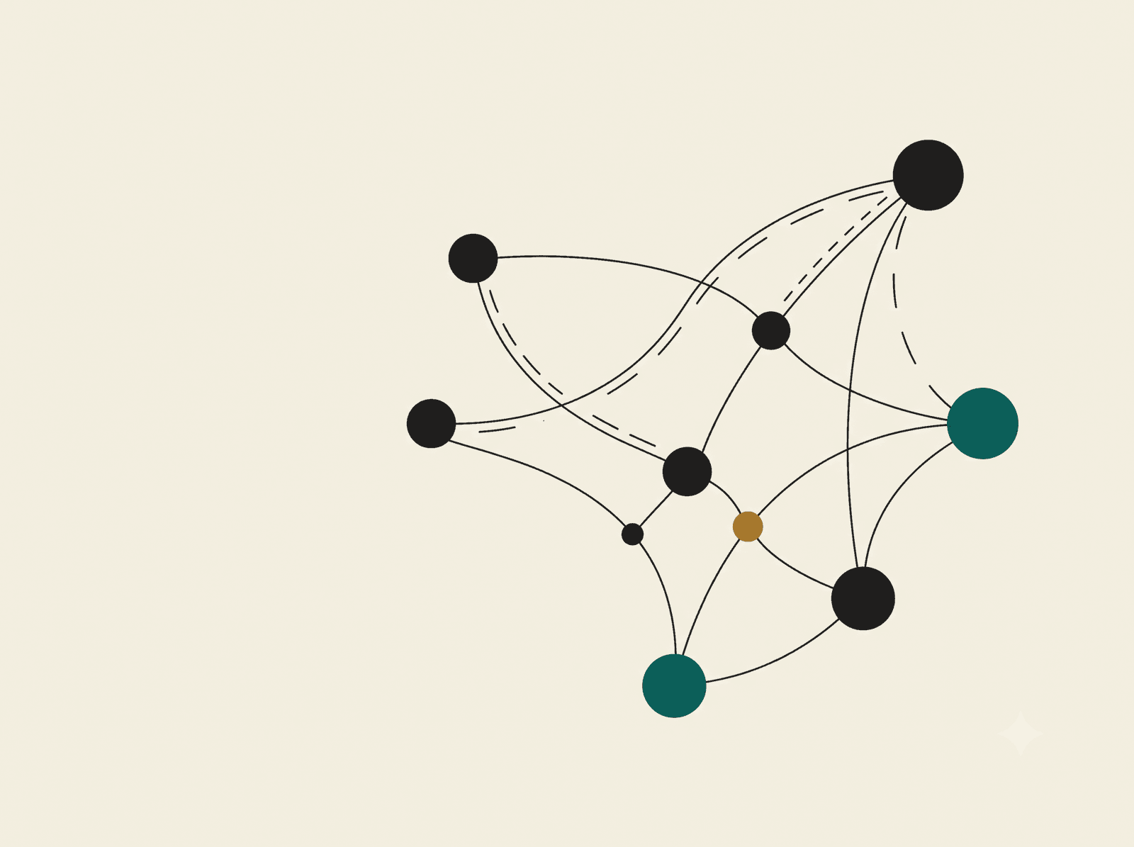 Abstract network diagram representing the Veritas-Agent multi-agent graph